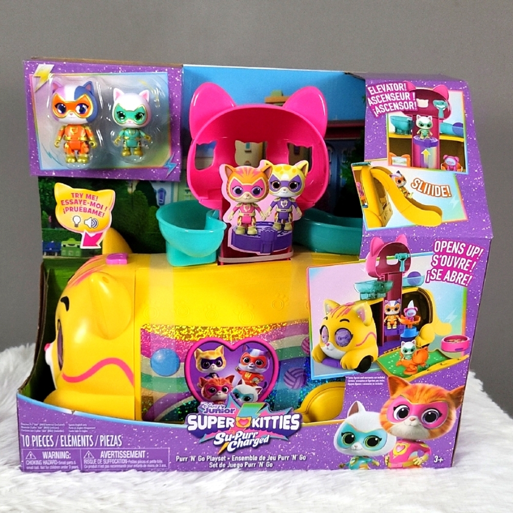 Disney Junior Super Kitties Su-Purr Charged, Purr "N" Go Playset, New